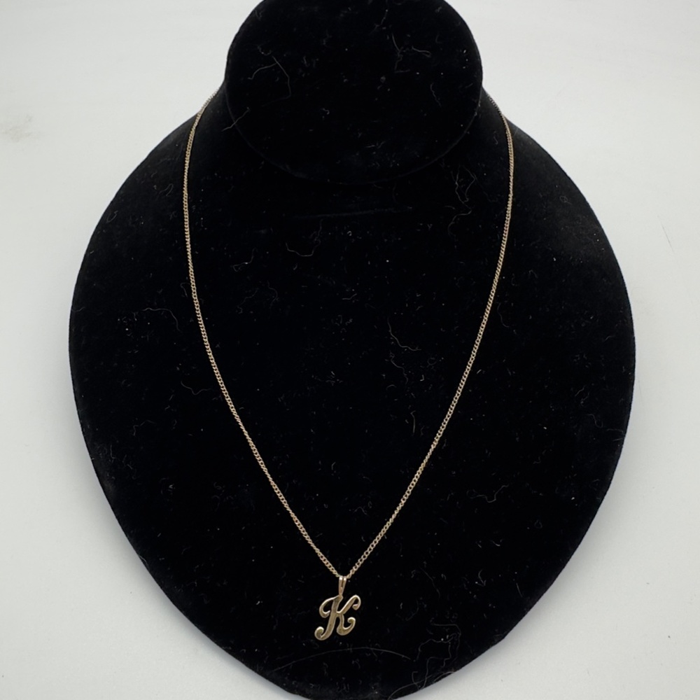 14k Solid Gold "K" Dainty Initial Script Pendant - image 1